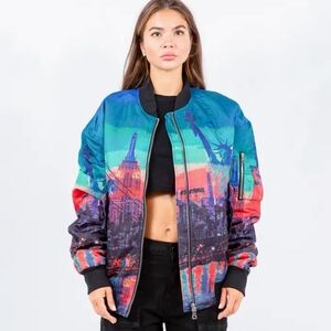New American Bazi Vibrant Cityscape Bomber Jacket